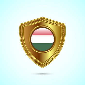 Rounded flag of Hungary with glossy gold shield vector