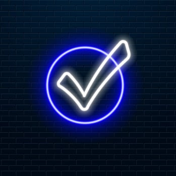 Check mark icon neon electrical line glowing blue color sign 4k illustration. neon light animation glowing check mark icon and tick mark icon isolated. vector