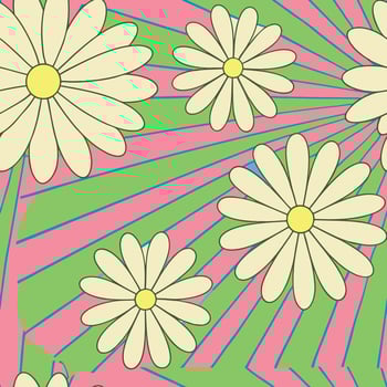 Retro Daisy Flower Pattern Pink, Green Stripes Background vector