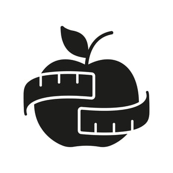 Apple With Measuring Tape Solid Icon. Diet And Weight Control. Natural Nutrition And Wellness. Isolated Illustration vector