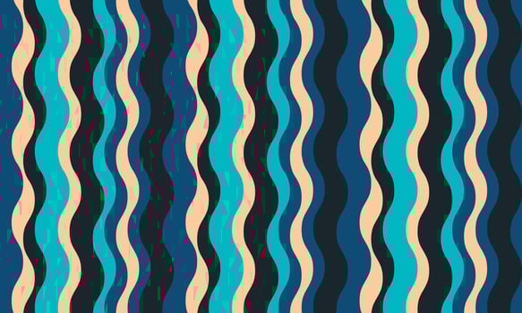 Vibrant wavy stripes in teal, beige, and dark blue create a retromodern pattern. Ideal for textile design, website backgrounds, or any project needing a stylish, dynamic visual. vector