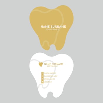Gold and white tooth shaped dentist business card vector
