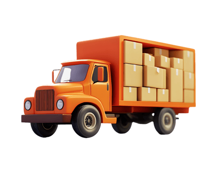 Bright orange delivery truck filled with cardboard boxes ready for transport against a simple background emphasizing efficiency and logistics png