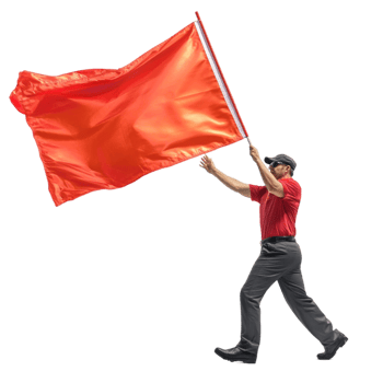 man holding a red flag on a transparent background png