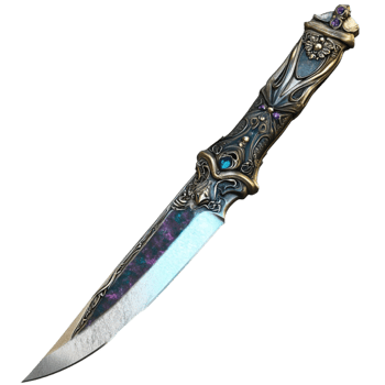 a knife with a blue and purple design png