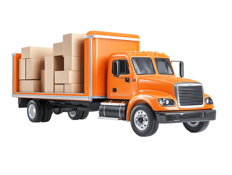 Orange delivery truck loaded with cardboard boxes ready for transportation in logistics and freight services png