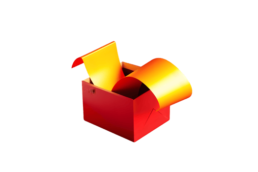 Vibrant red gift box with bright golden ribbons curling up from the top creating an atmosphere of excitement and anticipation for a festive occasion or special celebration png