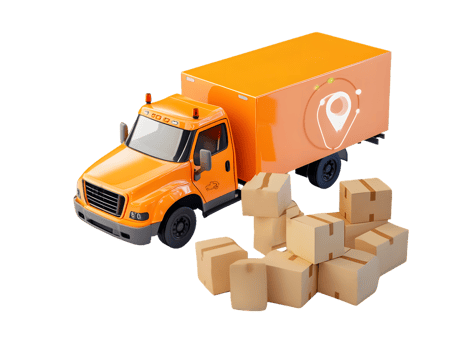 Vibrant orange delivery truck with cardboard boxes symbolizing logistics and transportation services for efficient shipping solutions png