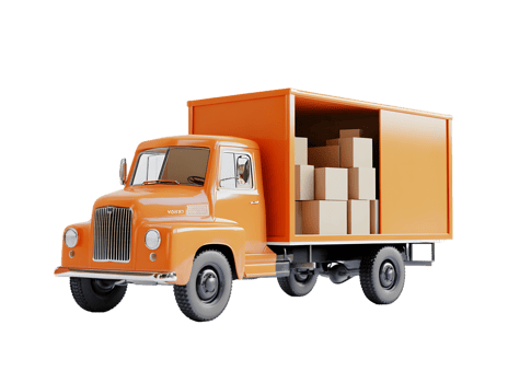 Vintage orange delivery truck loaded with cardboard boxes symbolizing transportation and logistics on a plain backdrop png