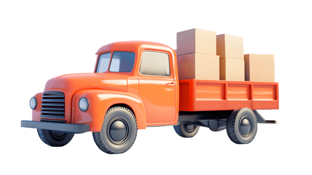 Vintage orange truck with cardboard boxes showcasing classic design and nostalgic charm ready for delivery. png