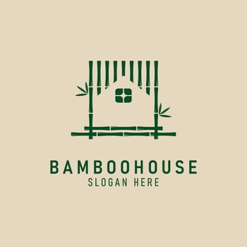 bamboo house simple illustration logo, bamboo logo design template vector