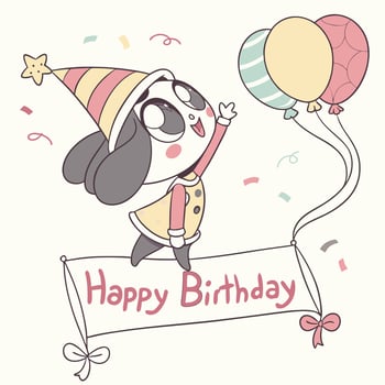 background happy birthday card with cartoon dog holding a banner vector
