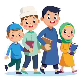 muslim family with books and children vector