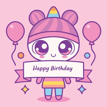 happy birthday card with cute bear holding a banner vector