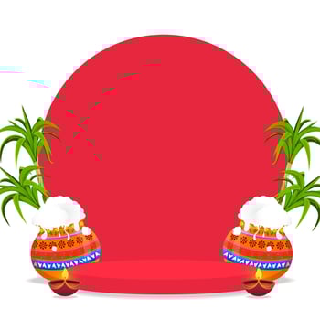 Traditional Pongal festival background with decorative pots and sugarcane illustration. vector