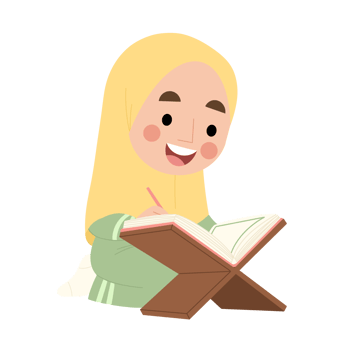 Illustration of a Muslim girl reading the al-Qur'an png