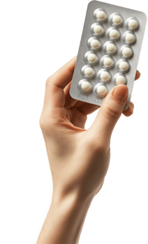 hand holding a pill pack on a transparent background png
