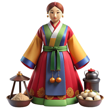 Authentic Korean Hanbok with Festive Bowls png