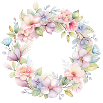 watercolor floral wreath with leaves and flowers on transparent background png