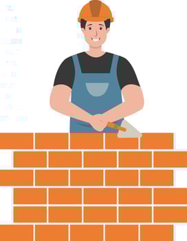 Young Male Builder with Bricks vector