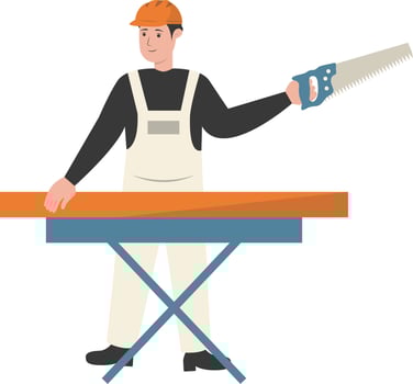 Young Man Construction with Cutting Wood vector