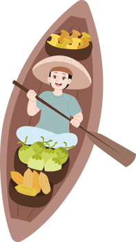 man rowing a boat to sell vegetable png
