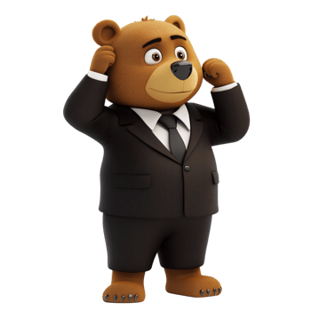 Brown bear in a suit appears confused on a transparent background perfect for playful business concepts png