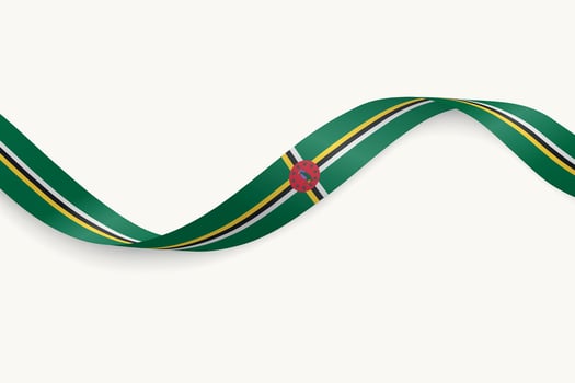 Dominica flag on Waving ribbon, white background vector