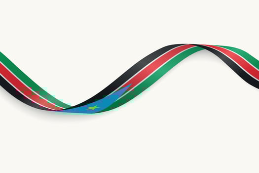 South Sudan flag on Waving ribbon, white background vector