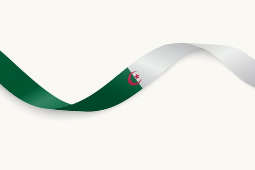 Algeria flag on Waving ribbon, white background vector