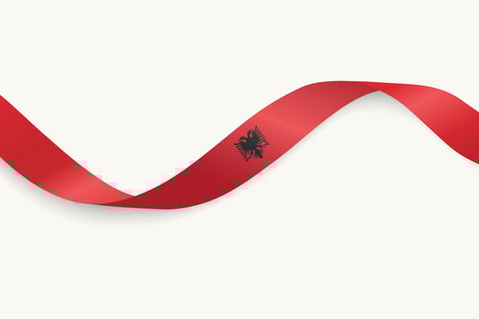 Albania flag on Waving ribbon, white background vector