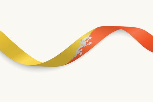 Bhutan flag on Waving ribbon, white background vector