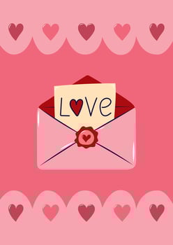 Valentine's Day Card with Envelope and Note. Simple cute greeting card. illustration. vector