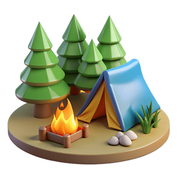 Campfire with a tent in the forest png