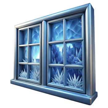 3D frosted window with snowflakes png