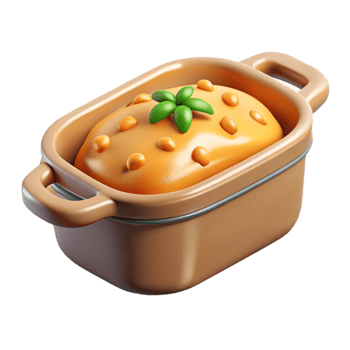 3D casserole dish with cheesy topping png