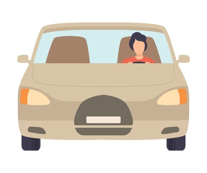 Gray Car with Male Driver, Front View Illustration vector