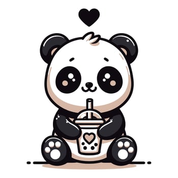 cute panda with a drink illustration vector