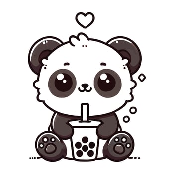 a cartoon panda bear with a cup of bubble tea vector