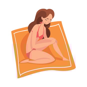 Beautiful Young Woman Sunbathing and Relaxing on Beach, Girl Enjoying Summer Vacation Illustration vector