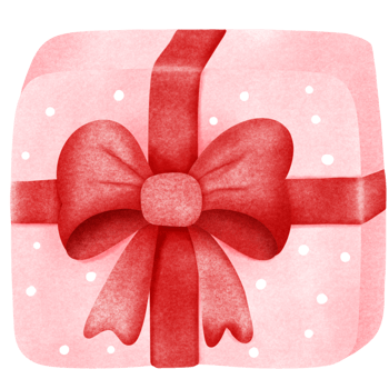 Pink gift box with red bow tie png