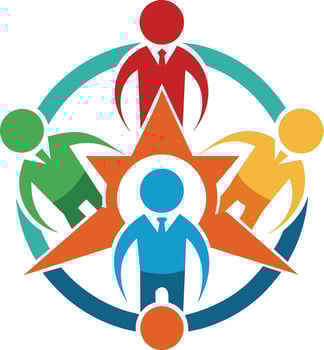 Collaboration and Unity Depicted People and Gear Icon Reflecting Collective Strength, Unity Circle Icon vector