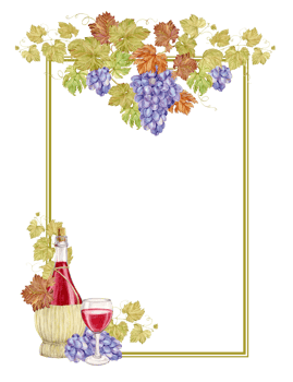Watercolor vertical frame with grapes and a bottle of wine. Illustration of grapevine, purple berries, straw jug and glass with red wine. Frame for red wine, winery in retro style. png