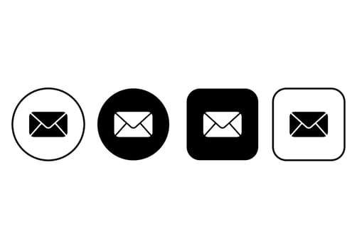 Set of email icon buttons. Simple black and white icons with rounded corners vector