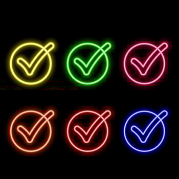 Check mark icon neon electrical line glowing red color sign 4k illustration. neon light animation glowing check mark icon and tick mark icon isolated vector