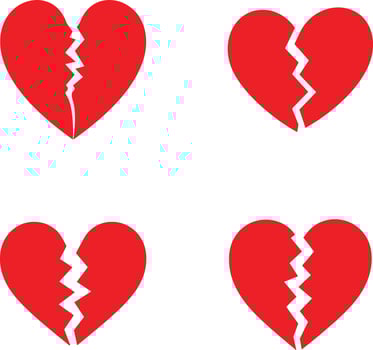 Set of Broken hearts sign, love icon, logo silhouette illustration with white background vector