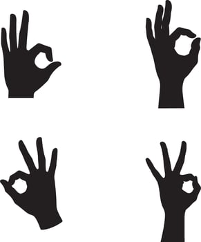 Silhouette set of black Hands display the OK sign illustration with white background vector