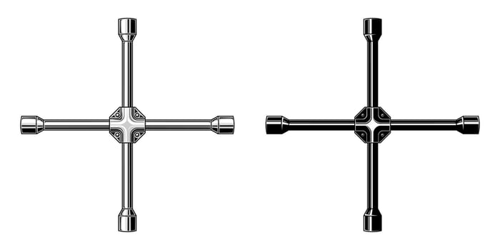 Lug wrench. Black and white illustration of mechanical tools isolated on white background. vector
