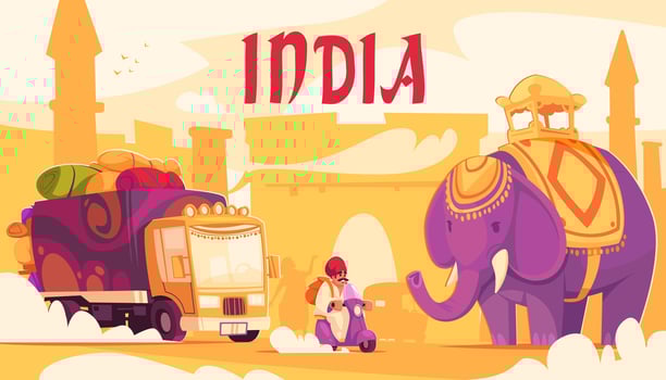 Vibrant Illustration of India with Elephant and Truck vector