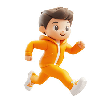 3d icon illustration of an orange astronaut running sport fast wearing blue boots, isolated on transparent background png